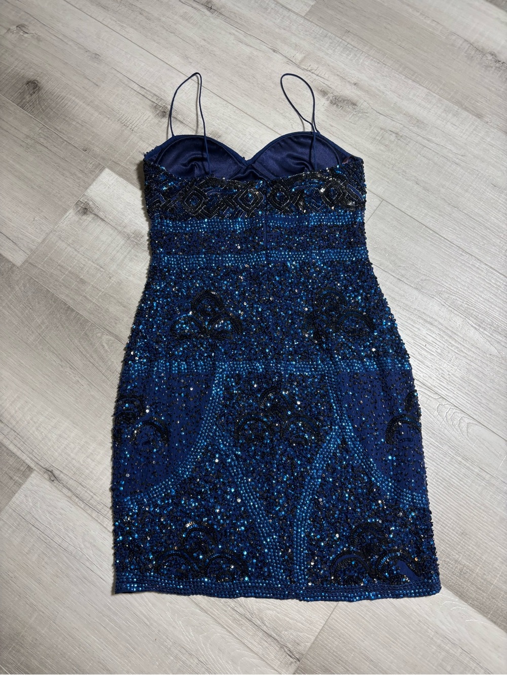 Aidan Mattox Sequin Mini Dress Navy Blue Beaded Cocktail Party Size 8 - Picture 9 of 12